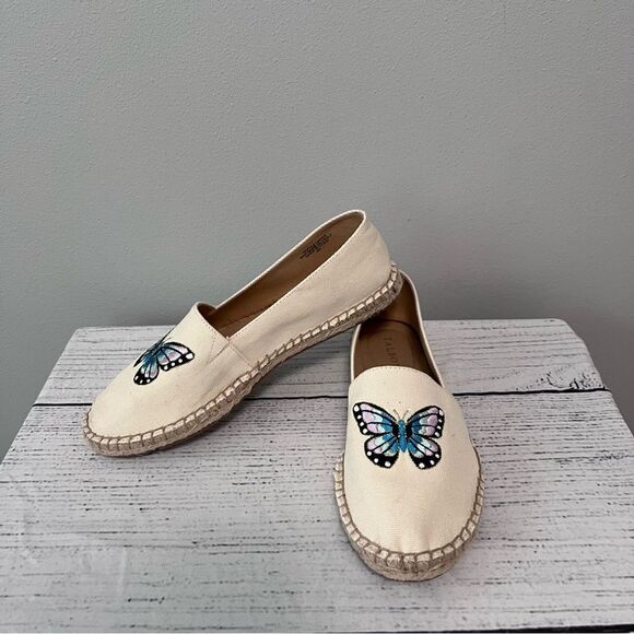 Talbots Canvas Embroidered Butterfly Slip On Shoes Size 8 - Picture 1 of 6